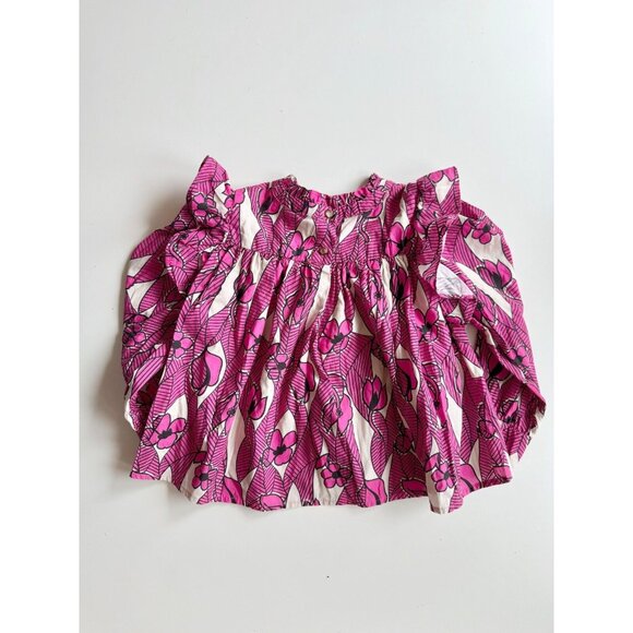 Girls' MORLEY Rodeo Pink Twist Floral Print Cotton Ruffle Trim Shirt, Size 8 - Picture 6 of 11